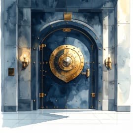 Fortified vault door with ornate shield emblem — conveying impenetrable protection